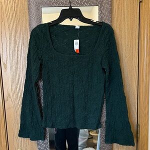 Old Navy Textured Dark Green Long Sleeve Top